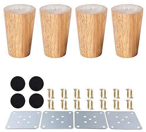 SURFMALL 4 Stück Ersatz Möbelfüße Möbelbeine, Holzfarbe Aus Eiche für Stühle, Schrank und Sofa, mit Schrauben und Filzgleiter, 8 x 5 x 3,8 cm gerade