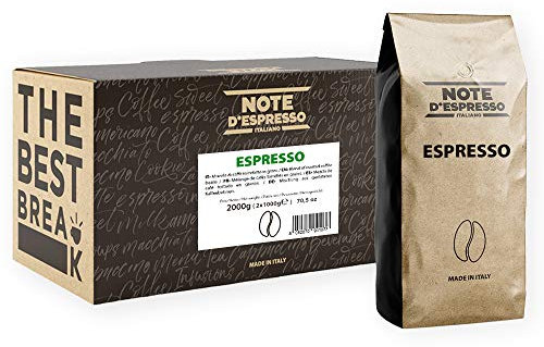 Note D'Espresso Espresso, Miscela di Caffe Torrefatto in Grani, 2 kg, Confezione da 2 X 1000 g