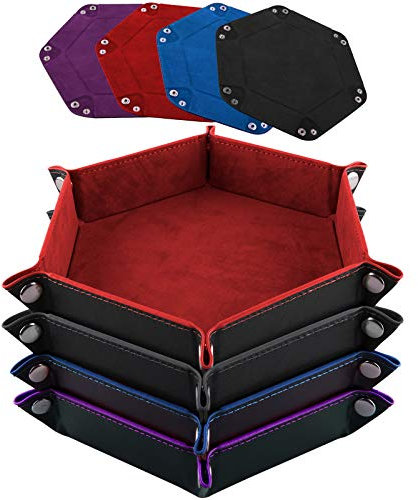 SIQUK 4 Stück Würfelbretter 4 Farben Leder und Samt Würfelteller für RPG DND Dungeons and Dragons Würfel Gaming