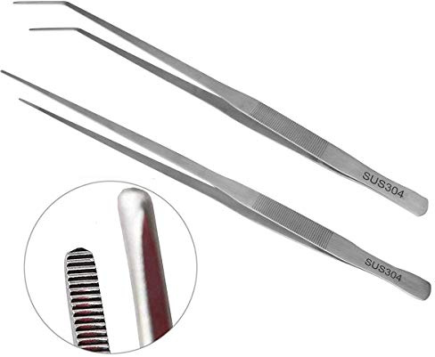 18.9inch/48cm Straight Curved Stainless Steel Extra Long Tweezers Set,Aquarium Cleaning Tool Fish Tank Aquatic Plants Forceps,Mega Reptile Feeding Tongs