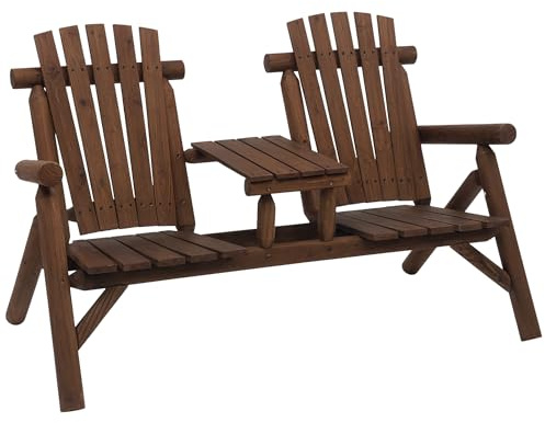 Outsunny Gartenbank mit Tisch Gartenmöbel 2 Stühle Braun 157 x 88 x 103 cm | Sitzbank, Massivholz