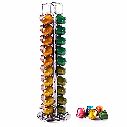 Wdmiya Nespresso, porta capsule (40 pezzi), girevole, porta capsule | Organizer per conservare capsule di caffè | miglior regalo di compleanno (capsule non incluse), argento cromato durevole