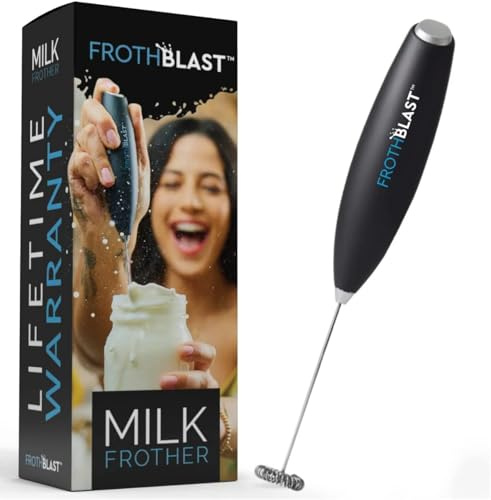 FrothBlast™ Mousseur à lait portatif pour café (mousseur) Fouet électrique pour lattes, cappuccino, frappe, matcha, chocolat chaud (Noir)