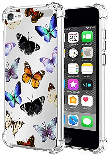 Yerebel Süße transparente Handyhülle für iPod Touch 7/Touch 6/Touch 5 Hülle Weiche TPU Silikonhülle mit Stoßfester Rand & Flexibler Schutz Schutzhülle für Apple iPod Touch 5/6 / 7th Schmetterling
