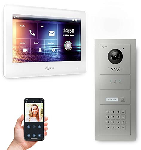 Goliath Hybrid | 2-Draht Bus | Full-HD Video Türsprechanlage | App | 1-Fam | 1 x Full-Touchscreen 7 | Aluminium Unterputz Türstation | + Codeschloss | 180° Ultra-Weitwinkel | AV-BUS-532
