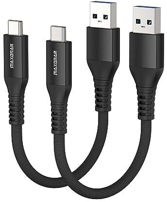 Maxonar USB C Kabel Kurz 20cm/0.2M [2Stück] 10Gbps USB3.2 Gen2 Datenkabel Typ C Android Auto QC3.0 3.1A USB A auf C für Samsung Note20 Galaxy S23/S22/S21 Galaxy Z Flip 5 Pixel 8 OnePlus 11-Schwarz