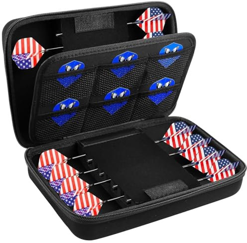 PSofcake Dart Tasche, Darts Hülle für 16 Steel Dartpfeile und Soft Darts Pfeile Set, Dartkoffer Box Aufbewahrungshalter für Flights, für Spitzen, für Schaft, für Gummiringe