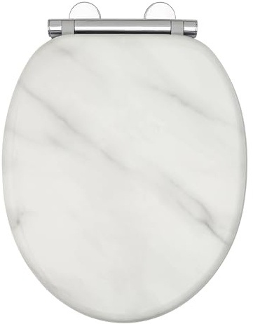 AQUALONA® Premium Tongue and Groove Soft Close Toilet Seat - Moulded Wood - Stainless Steel Slow Close Hinges - Wipe Clean - Contemporary Design - Durable (Marble Toilet Seat)