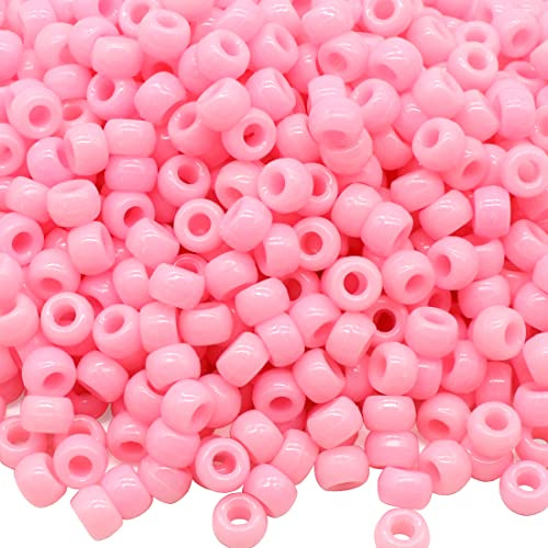 1 000 st ponny pärlor armband 9 mm rosa plast tunna ponny pärlor för halsband, hårpärlor för flätor för flickor, nyckelring, smyckestillverkning (rosa)