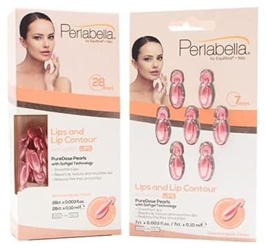 Equilibra Perlabella Siero Acido Ialuronico Labbra e Contorno Labbra, Trattamento Naturale, Capsules Antirughe Donna, Nutriente Labbra, Coenzima Q10 e Acido Ialuronico, Made in Italy (42 Perle)