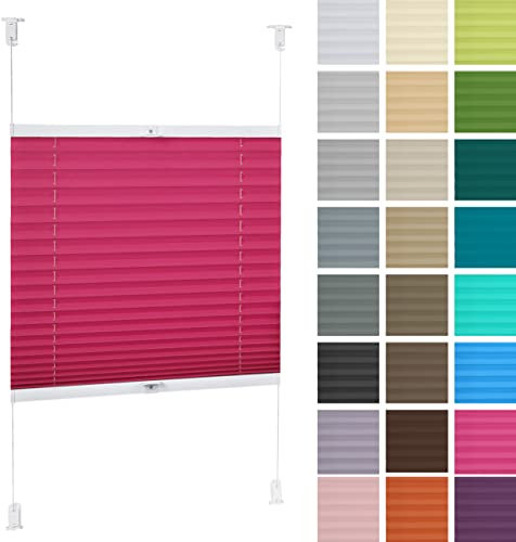 DECOOR Plissee ohne Bohren 80cm x 120cm Faltrollo Rollo für Fenster und Tür Nicht-invasive Fensterjalousien guter Sichtschutz und Sonnenschutz Breite der Überlappung 2 cm Rosa