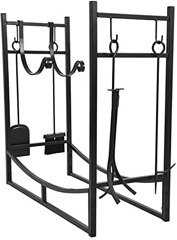 TOMYEUS Kaminholzregal Eisen Kamin Brennholz Ständer Rack Aufbewahrungsregal Schwarz Sand Muster Einzelschicht 4 Fuß lang 46 Zoll High Indoor und Outdoor Brennholzregal
