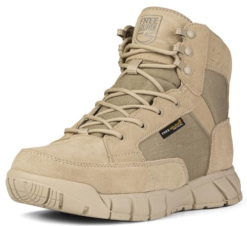FREE SOLDIER Herren Stiefeletten Ultralight Military Tactical Arbeit Stiefel Knöchelhoch 6 Inch Zoll Spitze bis atmungsaktiv Desert Boots, 46_EU, Tan (Dünnschnitt)