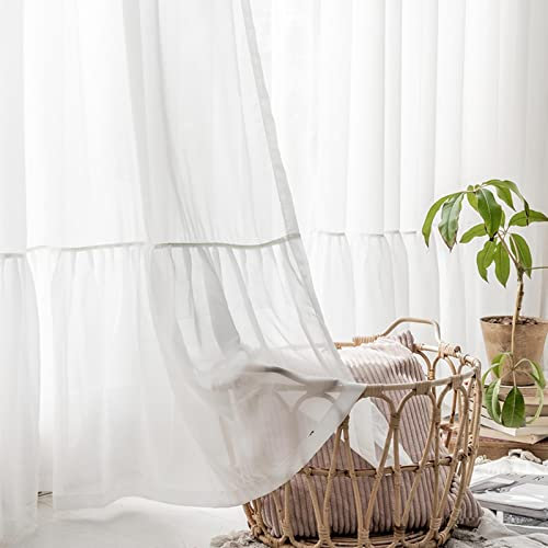 MANQILE Bestickte Gardinen mit Blattdruck für Wohnzimmer, Schlafzimmer, Tüll-Voile-Vorhang für Küche, Heimdekoration, Fenstervorhänge