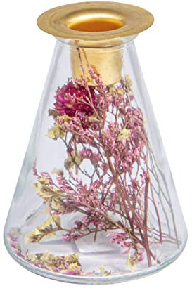 Rayher Glasvase mit Trockenblumen + Kerzenhalter, 12,5 cm hoch, 8 cm ø, konisch, für Stabkerze, Trockenblumen im Glas mit Kerzenhalter, 46697000