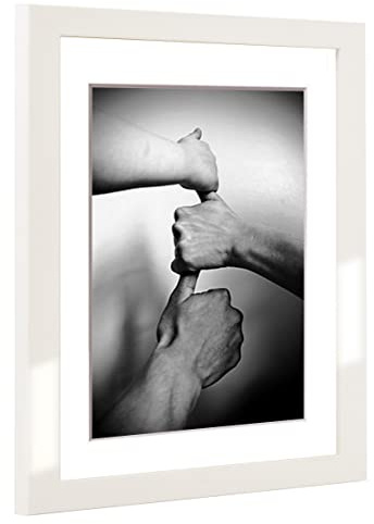 Cornice portafoto Alice con passepartout e vetro acrilico, colore bianco lucido, cornice in 50 x 70 cm, dimensioni immagine 42 x 59,4 cm