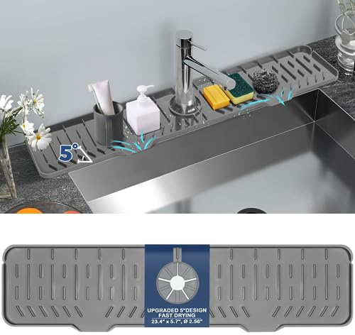 24 Kitchen Sink Faucet Splash Guard Plus Size Silicone Sink Faucet Drying Mat Faucet Handle Drip Catcher Tray Dish Sponge Holder Kitchen Sink Accessories Protector Home Organization Gadgets Organizer