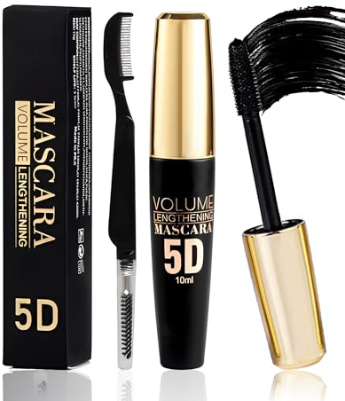 5D Telescopic Mascara Schwarz, Volumen Wimperntusche Wasserfest Wischfest | Black Silk Fiber Mascara for Eyelashes, Volumen und Länge, Langanhaltende Curling Wimperntusche Bunt Augen-Make-up für Frauen