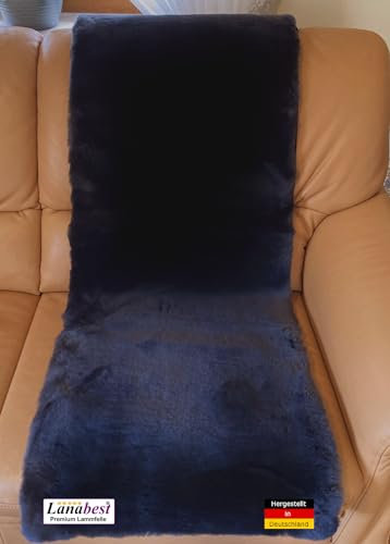 LANABEST Premium Lammfell Sesselauflage, Couchauflage Echtes Merino, Farbe grau-schwarz. Warm, weich, bequem und schadstoffarm. 50 x 150 cm