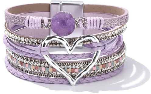 Boho Leather Wrap Bracelets for Women Layered Stackable Bangles