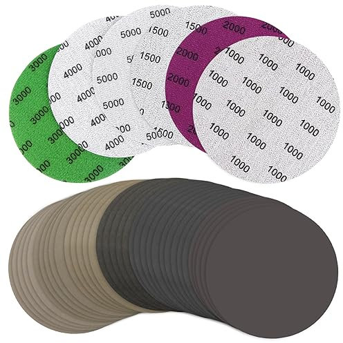 Pack of 60 Sandpaper 125 mm Velcro, Sandpaper Grit 1000/1500/2000/3000/4000/5000, Sanding Discs 125 mm Velcro Random Orbital Sander, Sandpaper Velcro Wet Dry for Metal Wood Glass Car