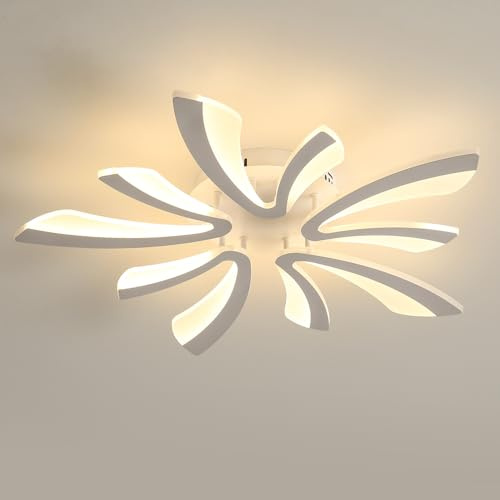 Comely Plafoniera da soffitto LED moderna 50W, 5025LM. Design elegante a cinque teste in alluminio e acrilico, ideale per soggiorno, camera da letto, Luce calda 3000K, bianco, 70cm.