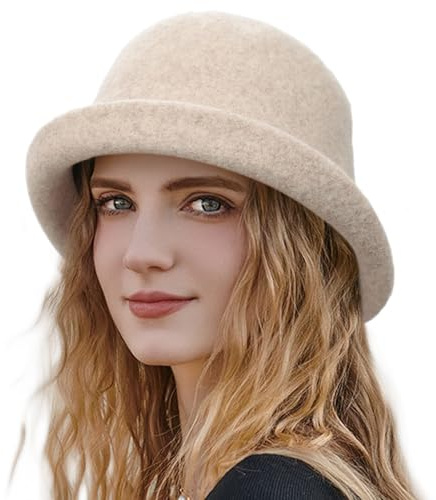 Damen Winter Strickmütze 1920er Vintage Bucket Bowler Hut Runde Krempe Warme Mütze