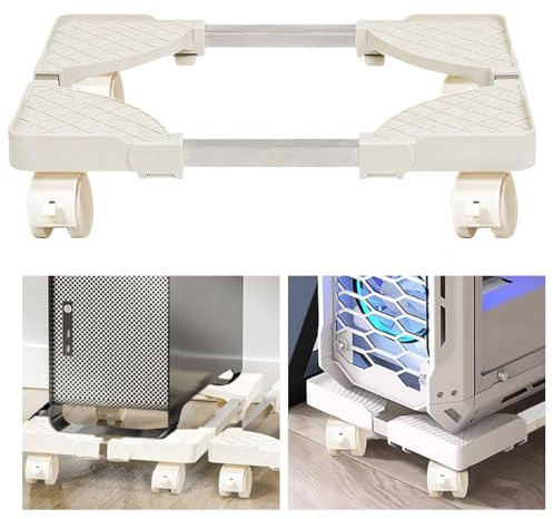 SPORWAY CPU Ständer PC Stand: Universal Einstellbare Computer Halterung Mit 4 Rollen, Unter Schreibtisch Tower Holder Cart für Computergehäuse Hauptrahmen (Weiß)