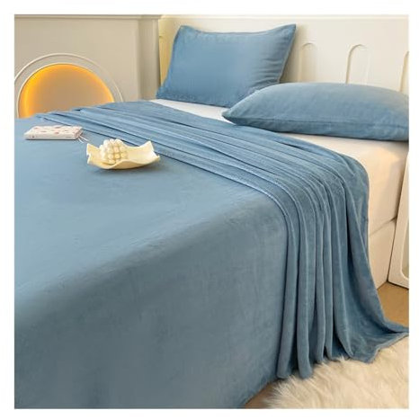Warme Bettlaken ohne Gummizug Cashmere-Touch Warme Fleece Betttuch Flauschig Plüsch Flanell Haustuch ohne Spanngummi Größen (Color : Blue, Size : 160x230cm)