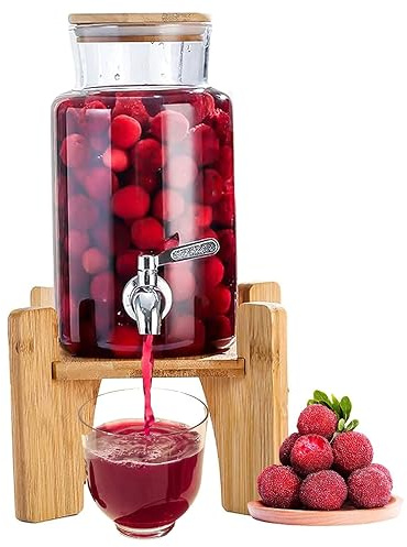 Dispensador de bebidas de vidrio, jarra de cerveza de limonada de gran capacidad para acampar en la oficina, Dispensador de agua de vidrio con tapa de pie, Dispensador de bebidas de 2l/3l/4l 3L