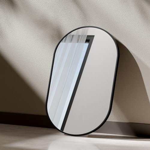 EMKE 450x600mm Oval Mirror - Black Framed Hanging Wall Mirror for Bathroom, Living Room and Cloakroom, Horizontal & Vertical