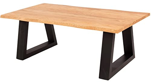 SAM B-Ware Couchtisch 110x60cm Bilbo, Wildeiche massiv + geölt, Sofatisch mit schwarzem Trapez-Metallgestell, Tischplatte mit echter Baumkante