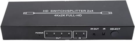 Sxhlseller Splitter HDMI, Commutatore HD 4K 2 in 4 Uscite con Telecomando, Splitter HDMI per Desktop, Laptop, Console di Gioco, Videoregistratore, per Monitor, TV, Proiettori (Spina Europea)