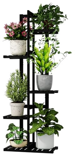 Bamworld Étagère d'angle en bambou à 5 niveaux pour plantes - Petit support de fleurs à étages pour fenêtre, jardin, balcon, décoration d'intérieur, salon, chambre à coucher (noir)