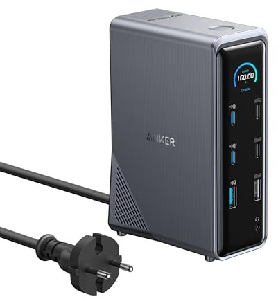 Anker Prime Dockingstation, 14-Port mit 160W Max. Leistung, 10Gbit/s schnelle Datenübertragung, smartes Interface in Echtzeit, Audio und Ethernet Ports, Dual 4K Displays für Dell, MacBook und mehr