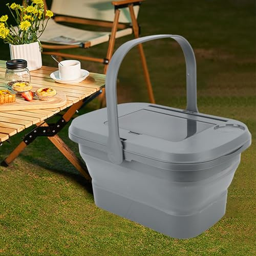 Faltbarer Picknickkorb, Zusammenklappbarer Camping-Aufbewahrungskorb, Große Kapazität, Tragbare, Faltbare Outdoor-Aufbewahrungsbox mit Tabletttisch, Kofferraum-Organizer, Aufbewahrungskorb(Grau)