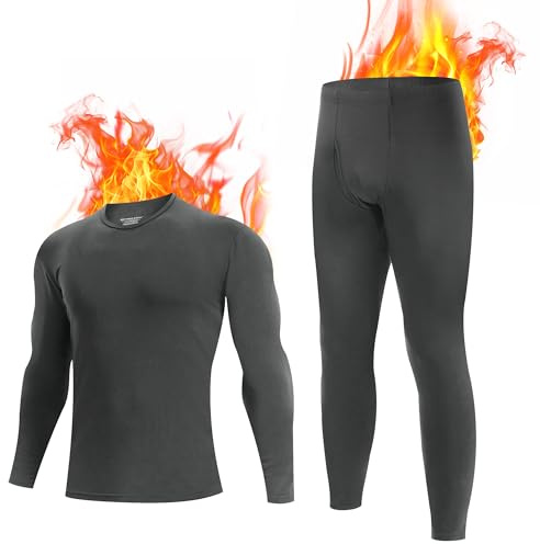 Bambu COOL Termiska underkläder män funktionella underkläder set andas innerfleece skidunderkläder män vinter för jogging cykling fotboll skidåkning motorcykel varm, GRÅ, XL