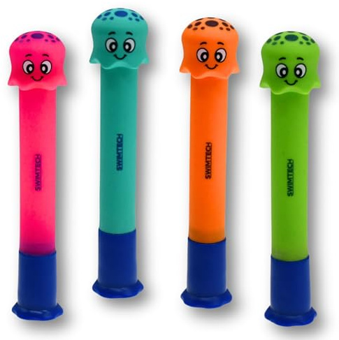 Swimtech Set of 4 Dive Sticks, Swimming Pool Toys, Soft Silicone, Safe and Flexible, Bright Colour, Build Confidence, Underwater Fun for Kids