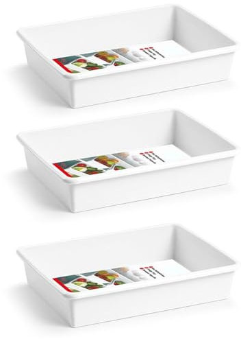 Tradineur - Pack de 3 Bandejas Rectangular de hostelería - Fabricado en Polipropileno - Apta para microondas y lavavajillas - Capacidad de 3 litros - 6 x 30 x 23 cm - Color Blanco