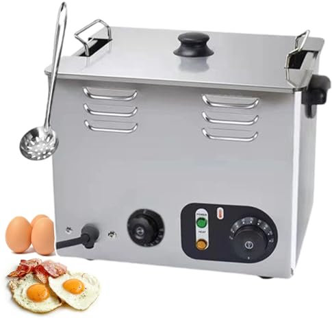 forplubossmmp Hervidor De Huevos Eléctrico De Aguas Termales con Temporizador De 2,6Kw / Máquina para Escalfar Huevos Comercial De Acero Inoxidable De Gran Capacidad para 45 Huevos(con Cesta Malla)