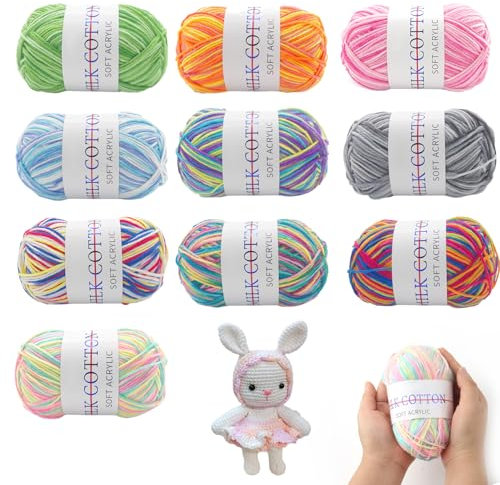 CYIOU 10 x 50g/100m Wolle zum häkeln Bunte Wolle Handstrickgarn Baumwollgarn Farbverlauf Acryl zum Häkelgarn Stricken Weich Dickes Garn für DIY Schal Mütze Stricken Häkeln (10 Farben)