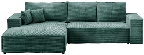 BROMARKT Ecksofa mit Schlaffunktion L Form Sofa Eckcouch mit Bettkasten Wohnlandschaft Kordstoff Couch 294x185x85 cm Schlafsofa für Wohnzimmer Pablo Grün Links