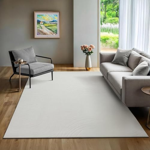 the carpet Rio - Alfombra Moderna y Suave para Sala de Estar y Dormitorio con Respaldo Antideslizante y diseño 3D, Superficie mullida, fácil de cuidar y Resistente, Crema, 200 x 280 cm