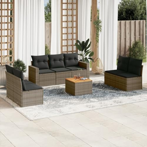 Iiaky 8-TLG. Garten-Sofagarnitur mit Kissen LoungemöBel Balkon Patio Furniture Gartengarnitur Set Grau Poly Rattan - 3224079
