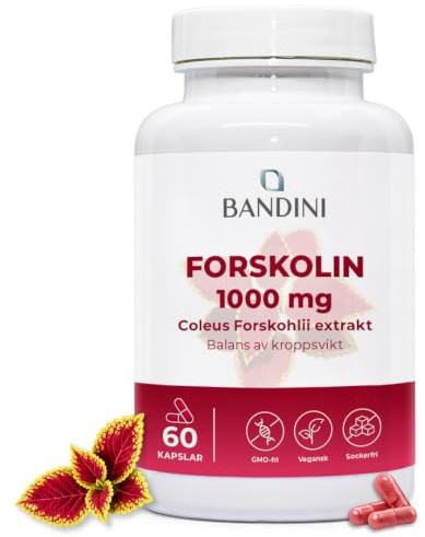 Bandini® Högdos Forskolin 1000 mg Vegan, 35:1 extrakt av stark Forskoline | från Coleus Forskohlii i 60 kapslar, Coleus Forskohlii tillskott med ren Forskolin för män och kvinnor