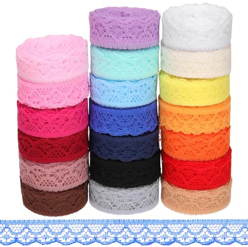 Mardatt Floral Pattern Lace Ribbon, 20 Rollen 200 Yards Spitze Band, 15mm/0,59 breite einzelne florale Muster Stoff Spitze Bänder, mehrfarbige Spitze Stoff Band für Geschenk-Verpackung(20 Farben)