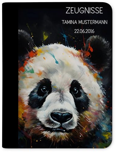 CreaDesign, Kinder Zeugnismappe Mädchen Panda Bär Bär dark mit 10 Klarsichthüllen, A4, 26.7 x 32.7 x 1 cm, Rücken schwarz