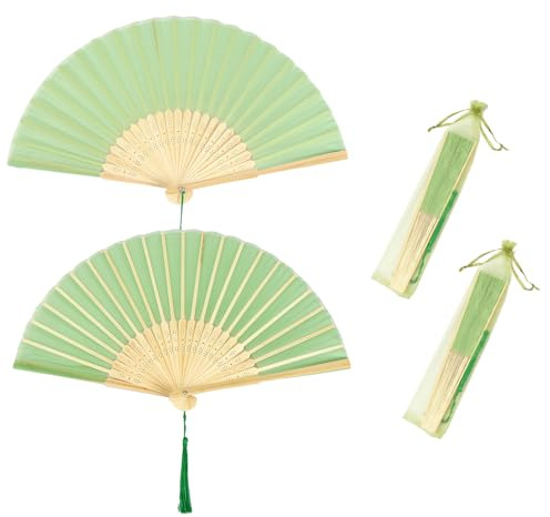 Ventaglio Pieghevole Verde, Ventaglio con Nappa Verde, 2 Pezzi Ventaglio Bambu a Mano Portatile, Ventaglio Matrimonio 21cm, per l'estate, Matrimoni, Spettacoli di Danza