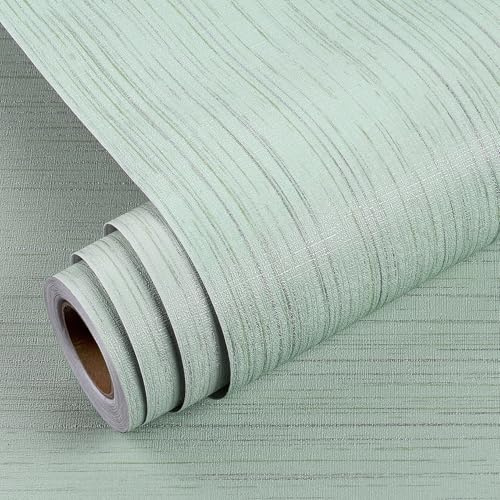 YENHOME Carta da Parati in Tessuto di Lino Verde Menta Soggiorno 60x300cm Carta da Parati Adesiva Muro con Struttura Lino Grasscloth Verde Pellicola Adesiva per Camera Da Letto Ufficio Cucina