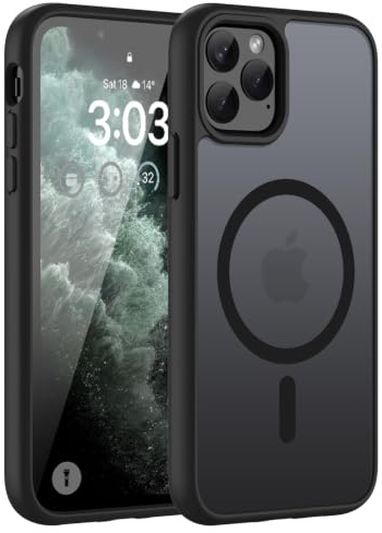 ORDA für iPhone 11 Pro Max Hülle, Kompatibel mit MagSafe, Schwarz | Durchscheinend Rückseite, Matt Magnetische Handyhülle, Stoßfest Kratzfeste Schutzhülle